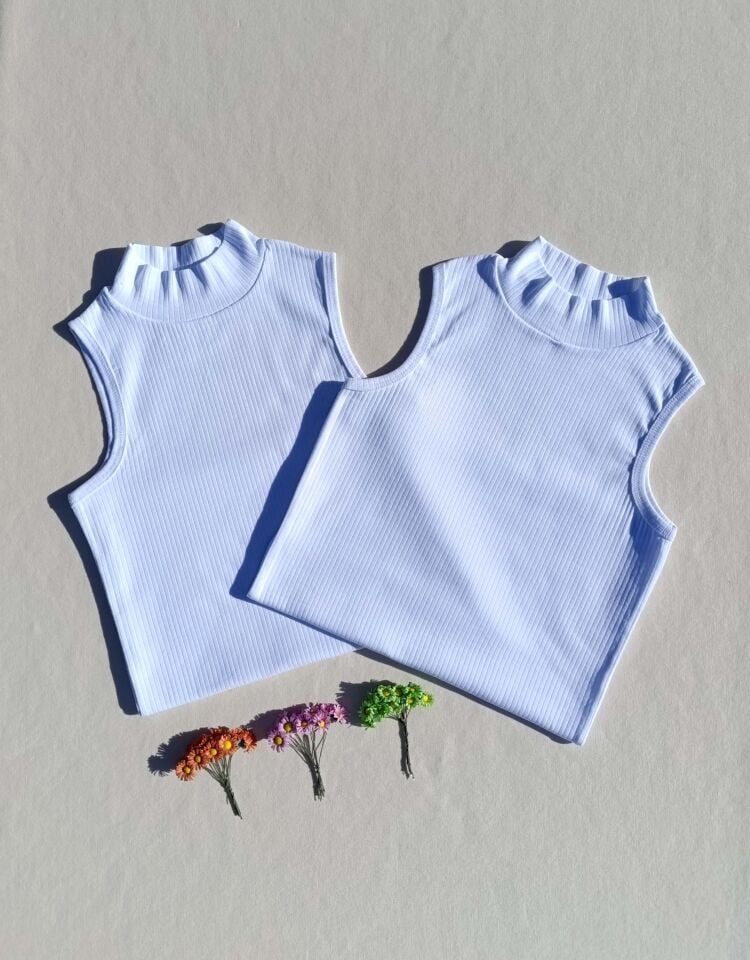 Fitilli Sıfır Kol Boğazlı 2'li Beyaz Kadın Body -Badi