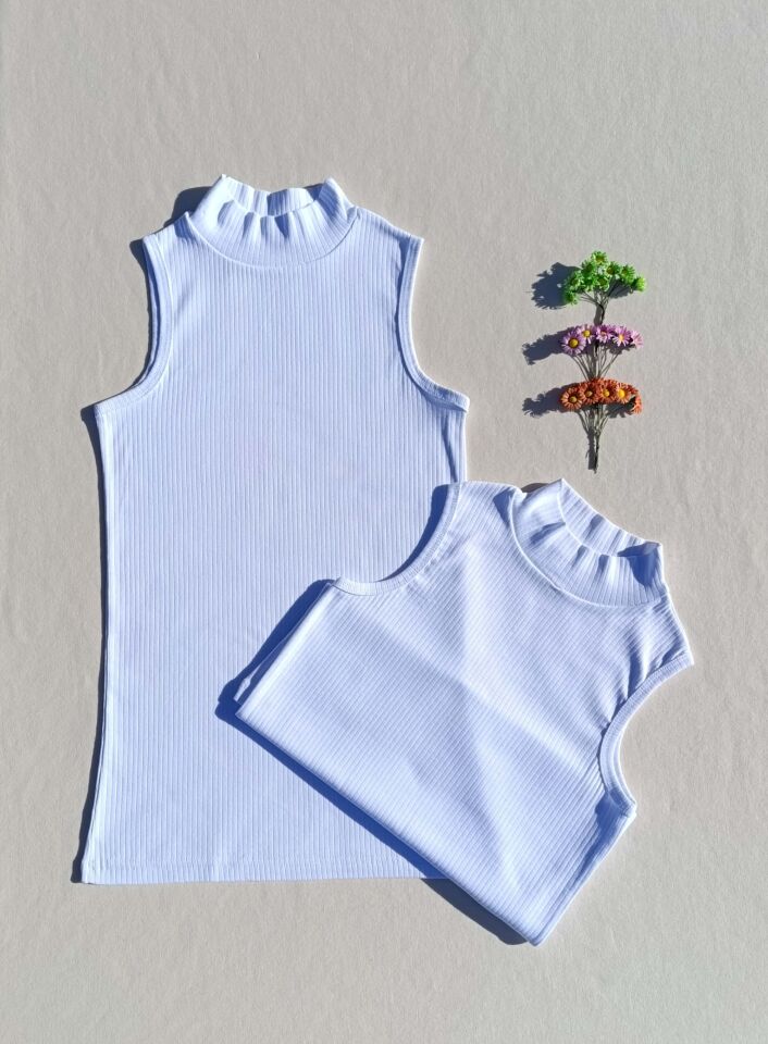 Fitilli Sıfır Kol Boğazlı 2'li Beyaz Kadın Body -Badi