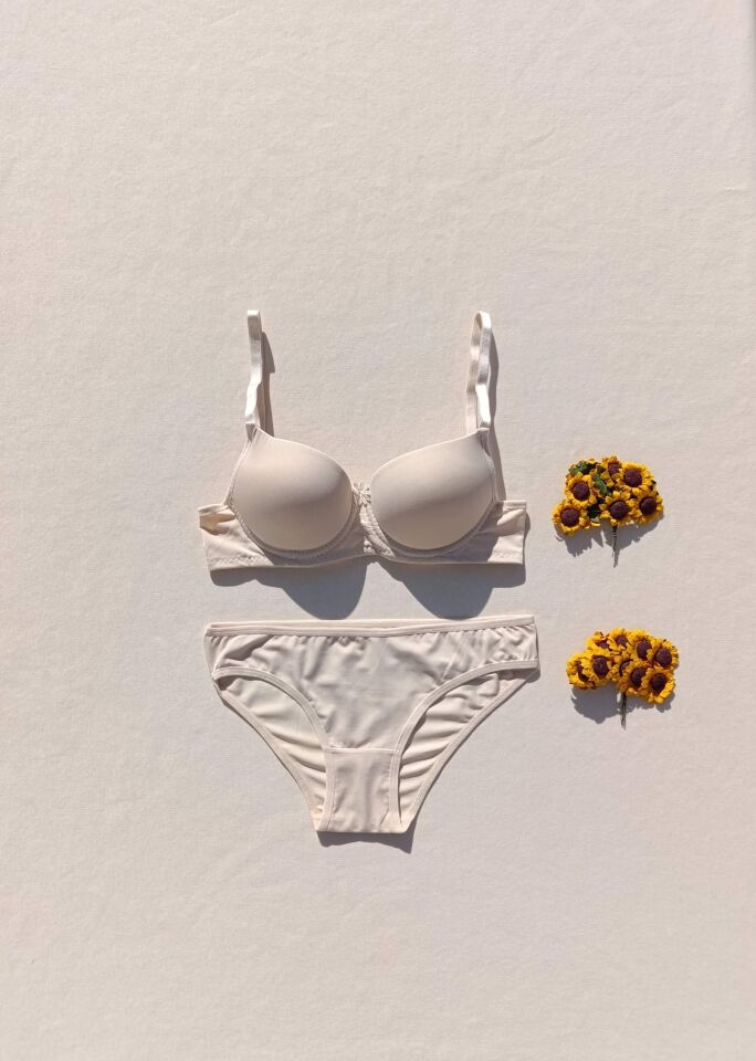 Push Up Dolgulu Micro Ten Rengi Sütyen Ve Külot İç Çamaşır Takımı