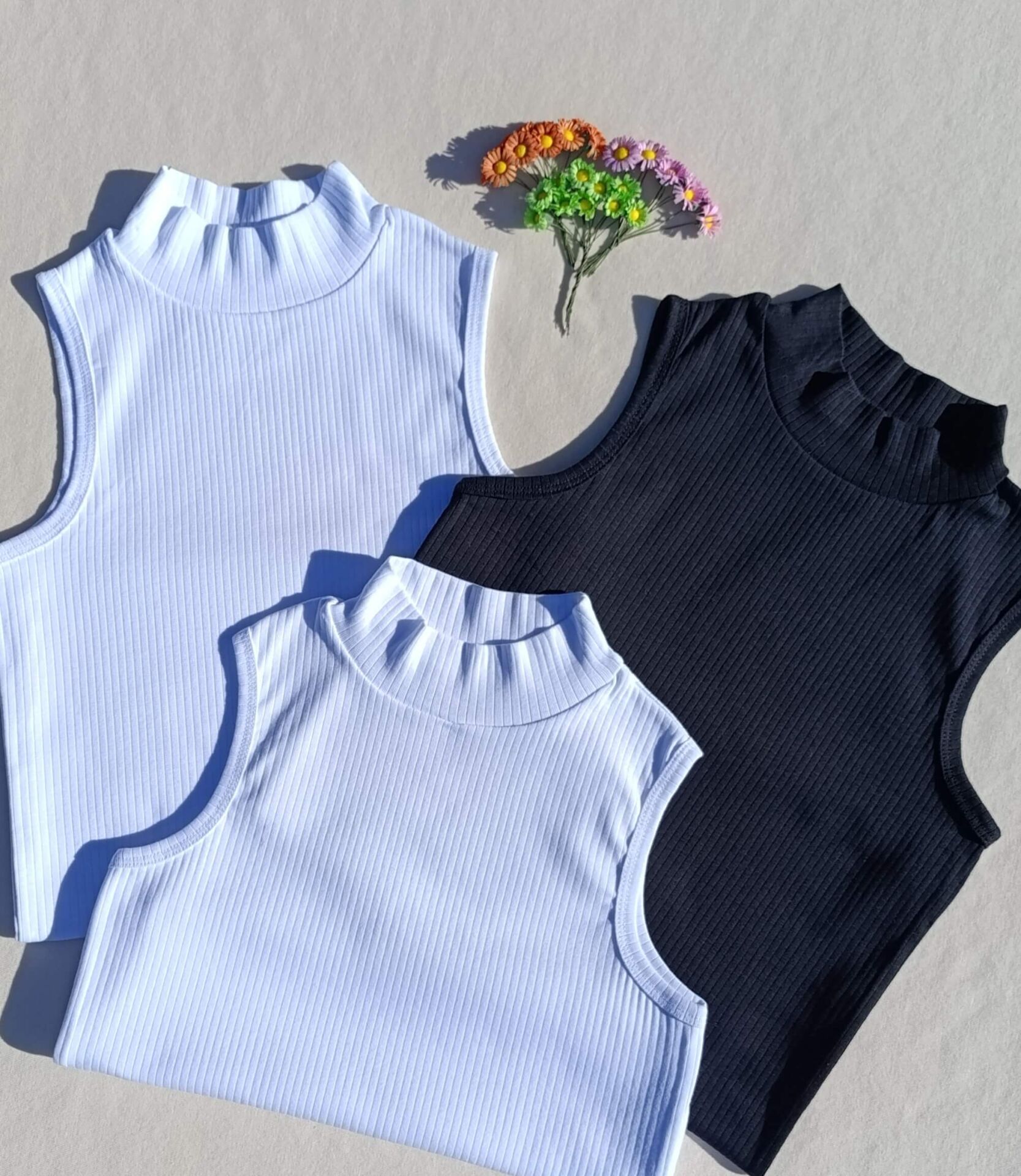 Fitilli Sıfır Kol Boğazlı 3'lü Siyah, Beyaz Kadın Body -Badi