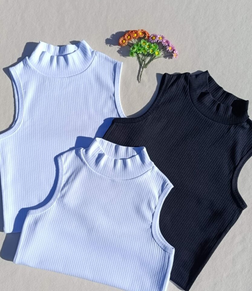 Fitilli Sıfır Kol Boğazlı 3'lü Siyah, Beyaz Kadın Body -Badi