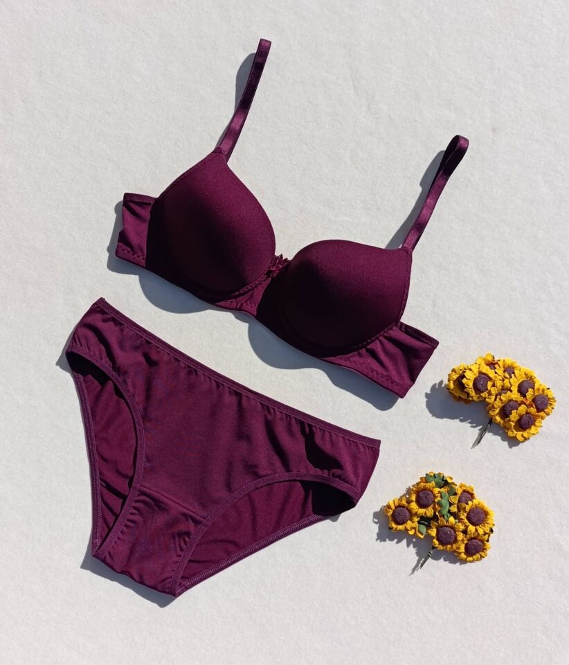 Push Up Dolgulu Micro Mürdüm  Sütyen Ve Külot İç Çamaşır Takımı