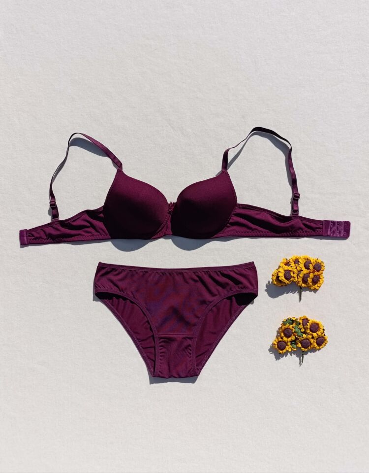 Push Up Dolgulu Micro Mürdüm  Sütyen Ve Külot İç Çamaşır Takımı