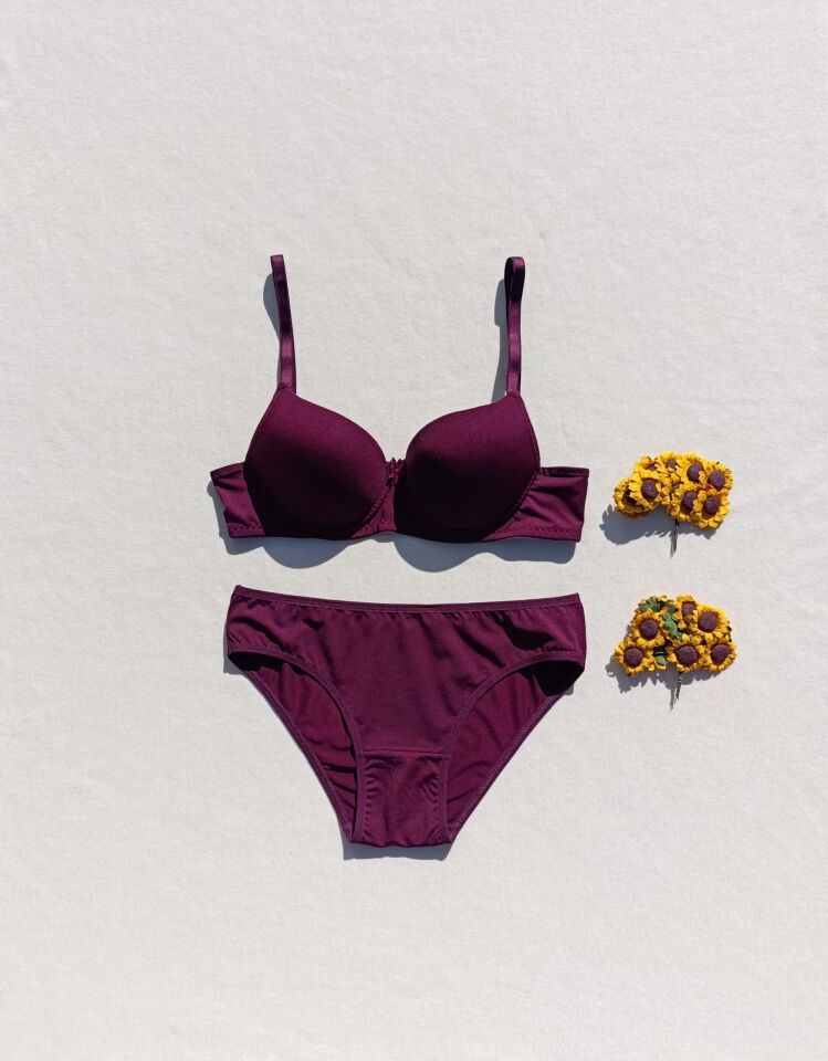 Push Up Dolgulu Micro Mürdüm  Sütyen Ve Külot İç Çamaşır Takımı