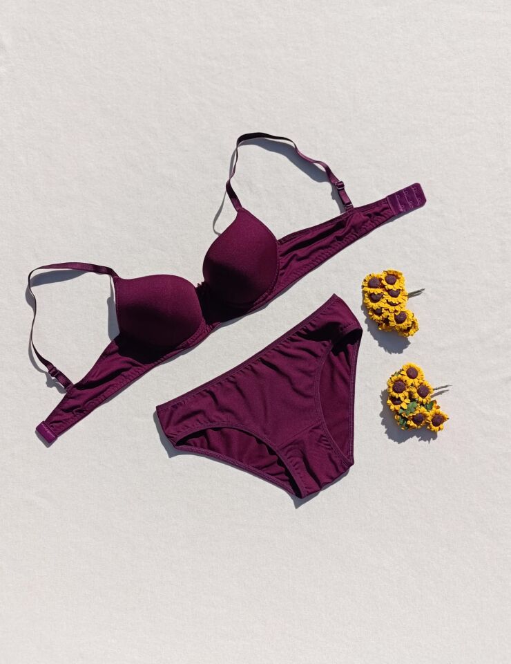 Push Up Dolgulu Micro Mürdüm  Sütyen Ve Külot İç Çamaşır Takımı