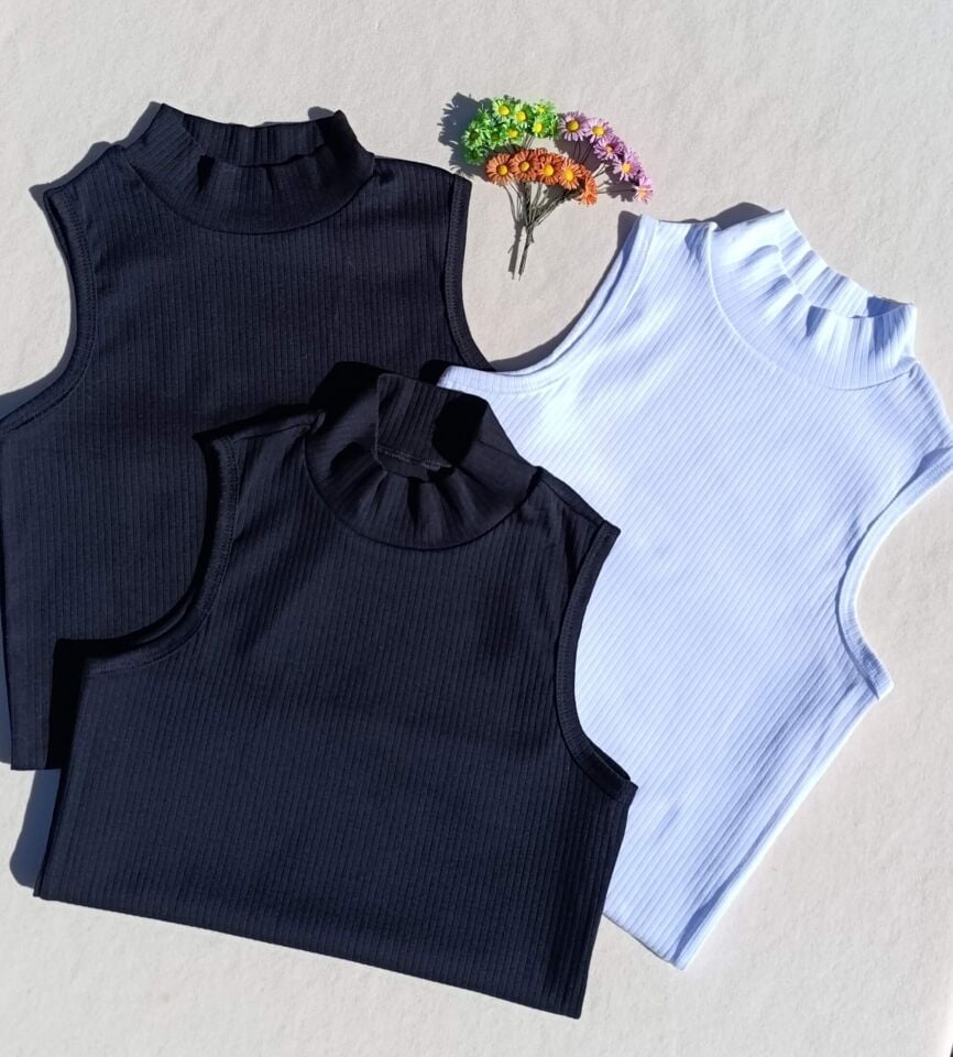 Fitilli Sıfır Kol Boğazlı 3'lü Siyah, Beyaz Kadın Body -Badi