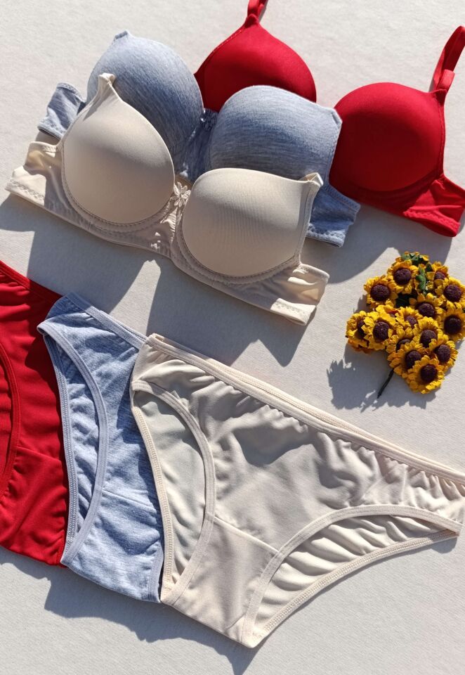 Push Up Dolgulu Micro 3'lü Sütyen Ve Külot İç Çamaşır Takımı