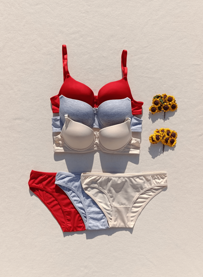 Push Up Dolgulu Micro 3'lü Sütyen Ve Külot İç Çamaşır Takımı