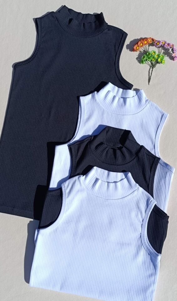 Fitilli Sıfır Kol Boğazlı 4'lü Siyah, Beyaz Kadın Body -Badi