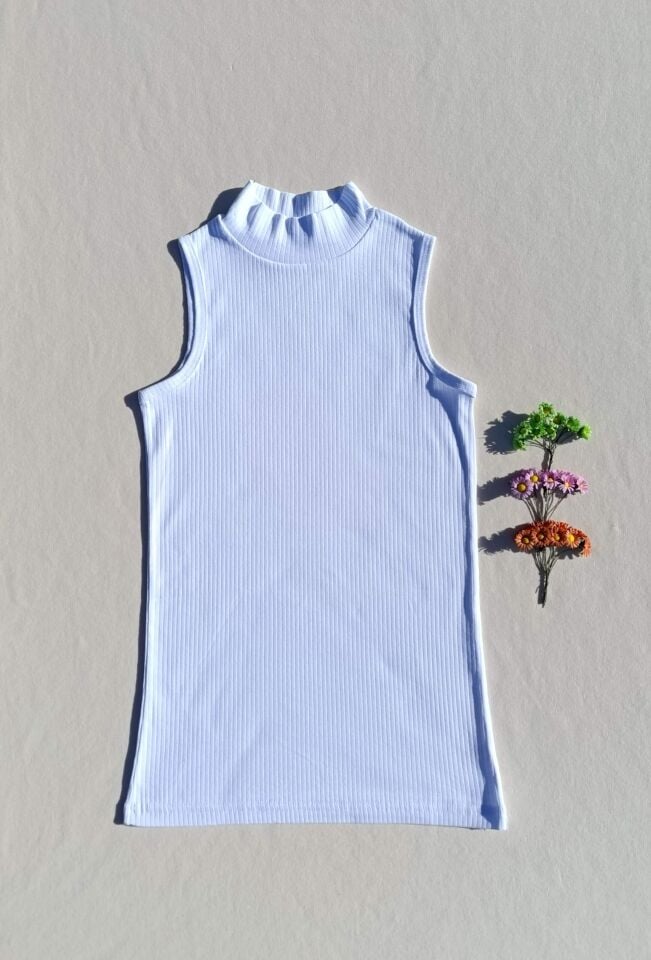 Fitilli Sıfır Kol Boğazlı  Beyaz Kadın Body -Badi