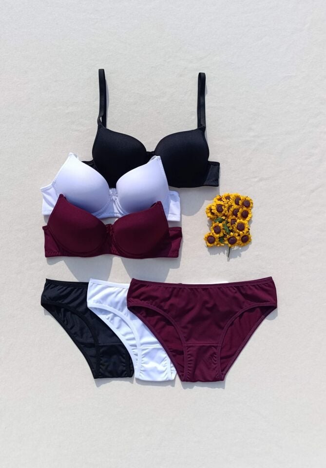 Push Up Dolgulu Micro 3'lü Sütyen Ve Külot İç Çamaşır Takımı