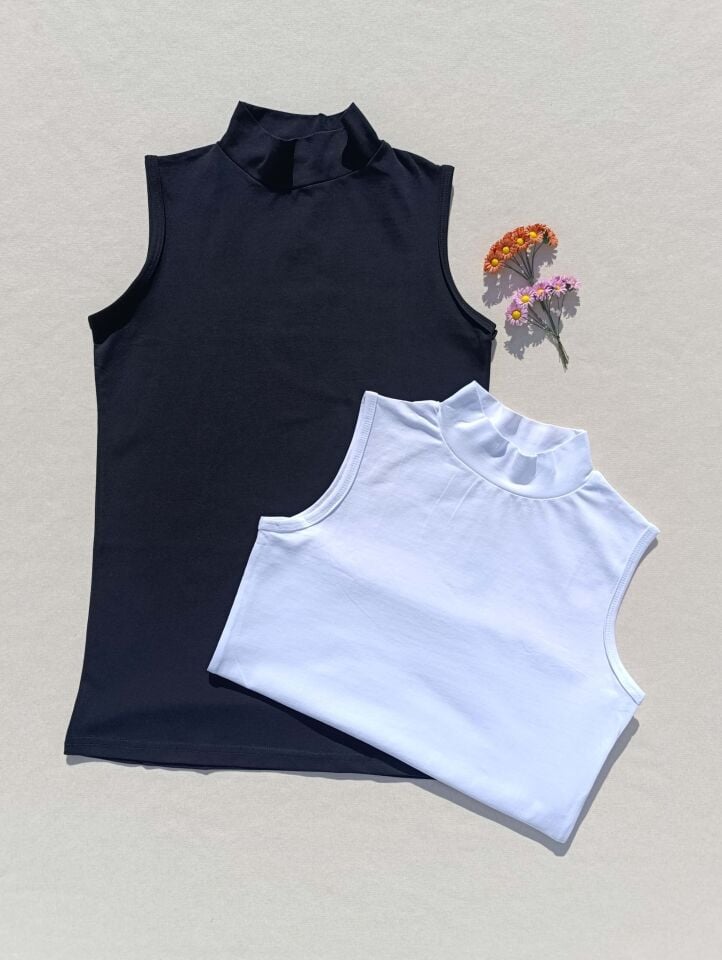 2'li Basic Sıfır Kol Boğazlı Siyah, Beyaz Kadın Body - Badi