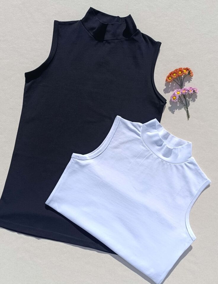 2'li Basic Sıfır Kol Boğazlı Siyah, Beyaz Kadın Body - Badi