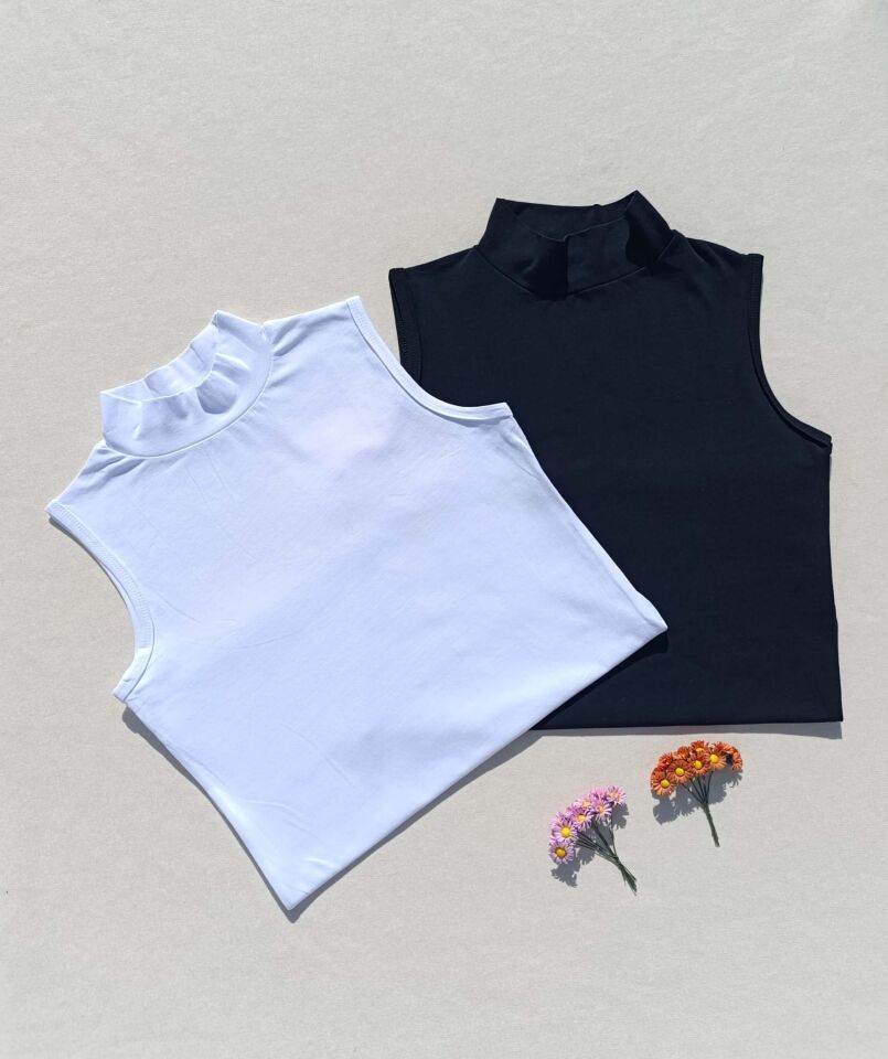 2'li Basic Sıfır Kol Boğazlı Siyah, Beyaz Kadın Body - Badi