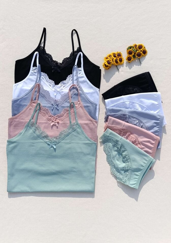 Dantelli 5'li Kadın Atlet Külot İç Çamaşır Takımı