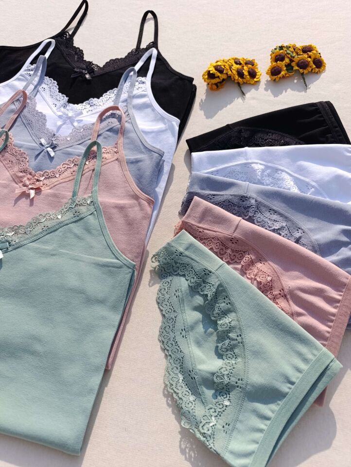 Dantelli 5'li Kadın Atlet Külot İç Çamaşır Takımı