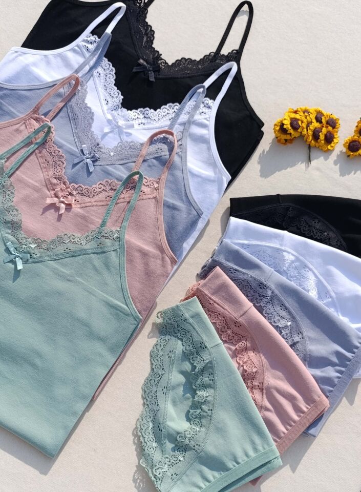 Dantelli 5'li Kadın Atlet Külot İç Çamaşır Takımı