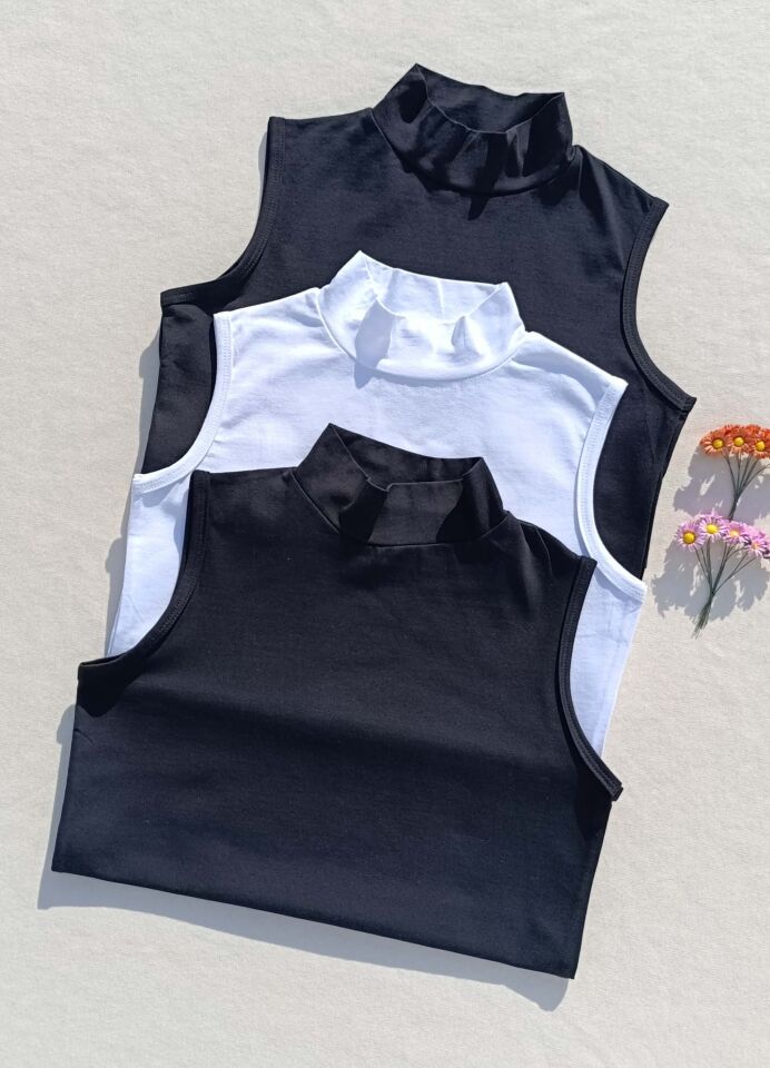 3'lü Basic Sıfır Kol Boğazlı Siyah, Beyaz Kadın Body -Badi