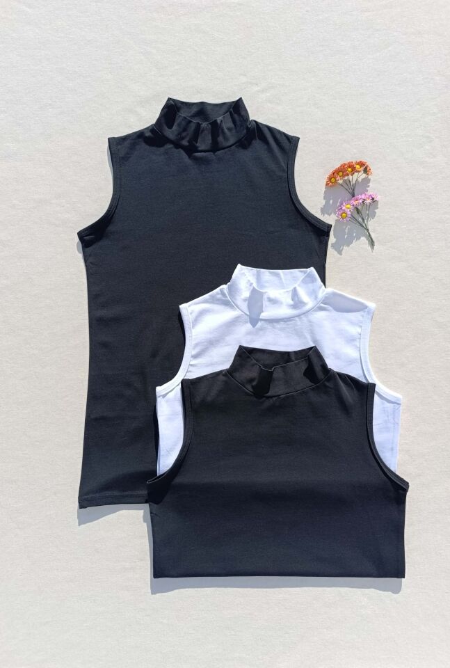 3'lü Basic Sıfır Kol Boğazlı Siyah, Beyaz Kadın Body -Badi