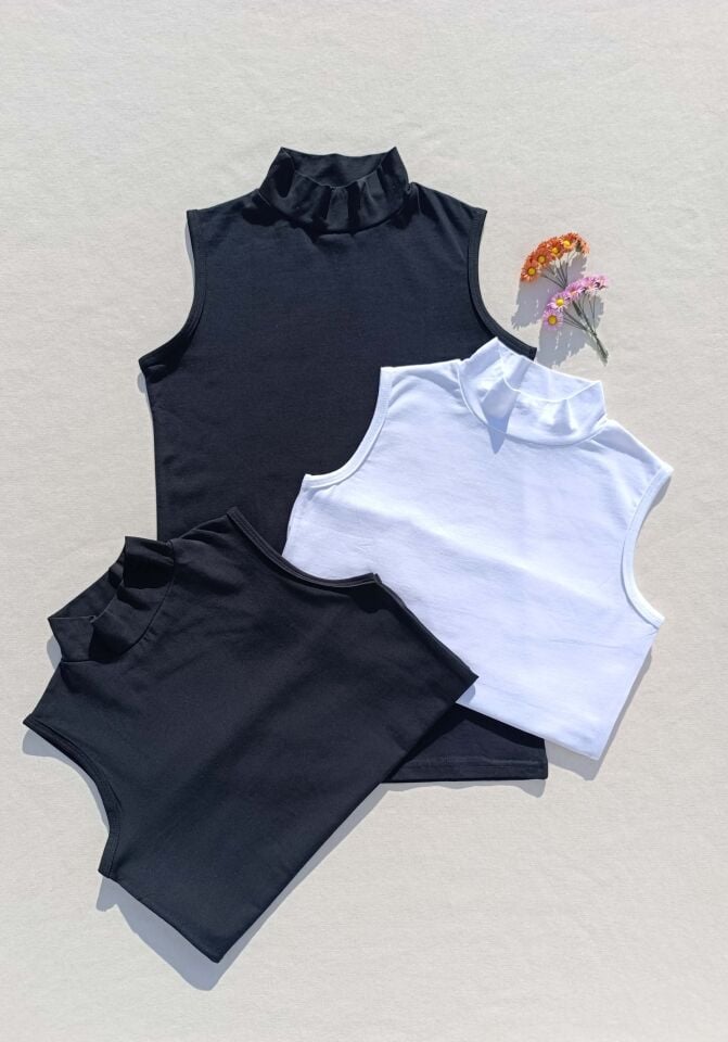 3'lü Basic Sıfır Kol Boğazlı Siyah, Beyaz Kadın Body -Badi