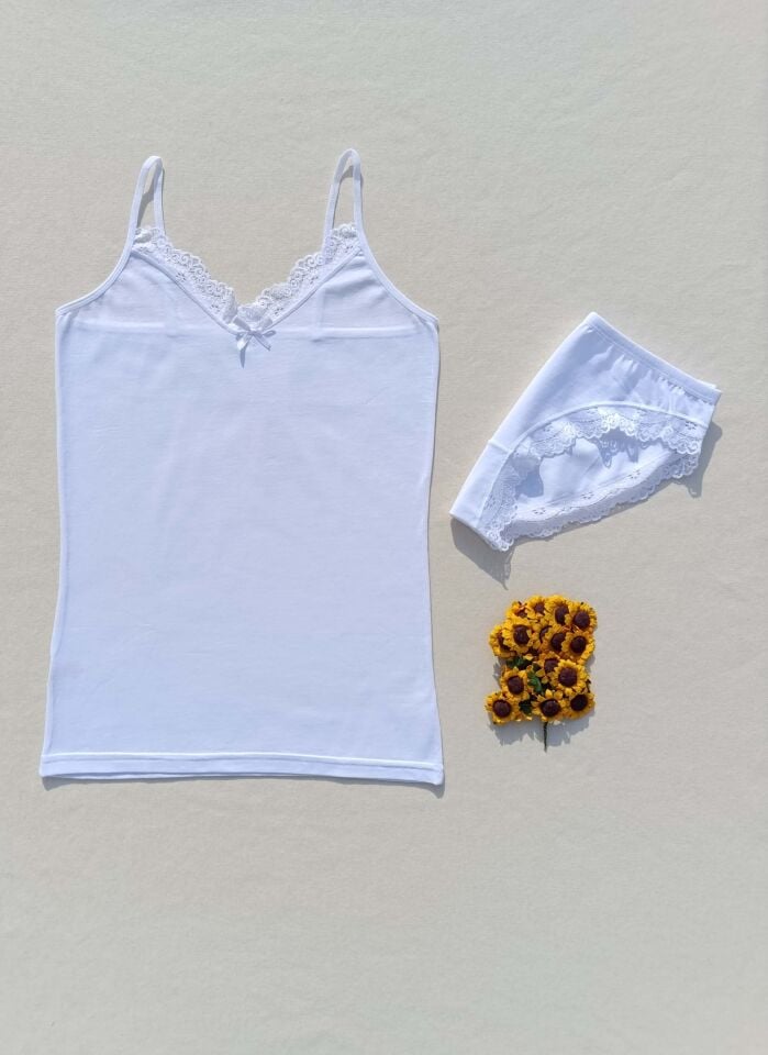 Dantelli 4'lü Kadın Atlet Külot İç Çamaşır Takımı