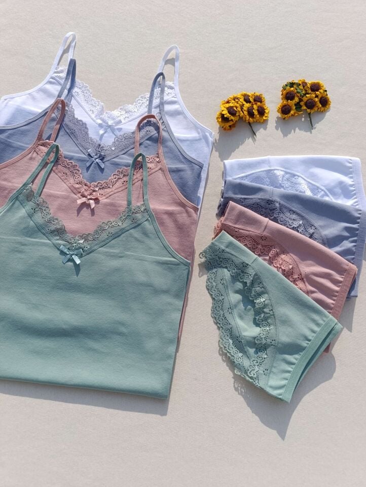 Dantelli 4'lü Kadın Atlet Külot İç Çamaşır Takımı