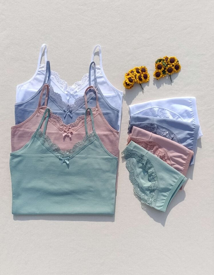 Dantelli 4'lü Kadın Atlet Külot İç Çamaşır Takımı