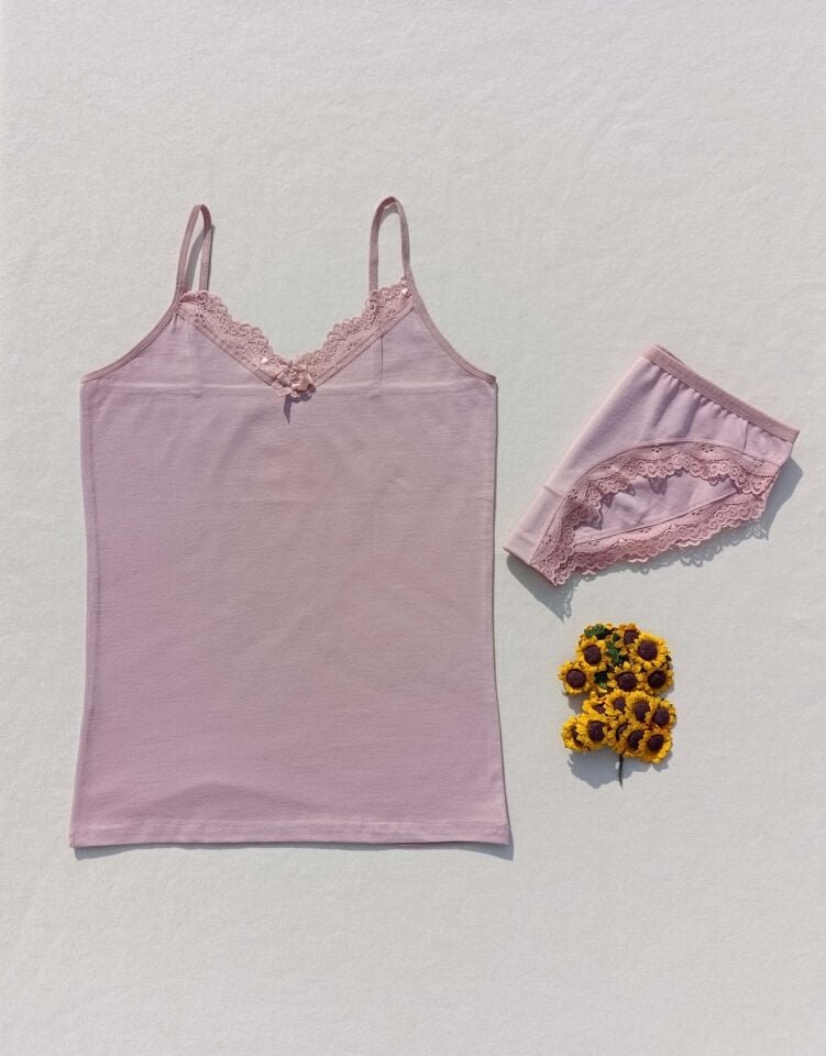 Dantelli 4'lü Kadın Atlet Külot İç Çamaşır Takımı