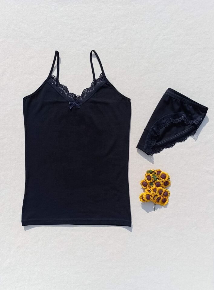 Dantelli 4'lü Kadın Atlet Külot İç Çamaşır Takımı