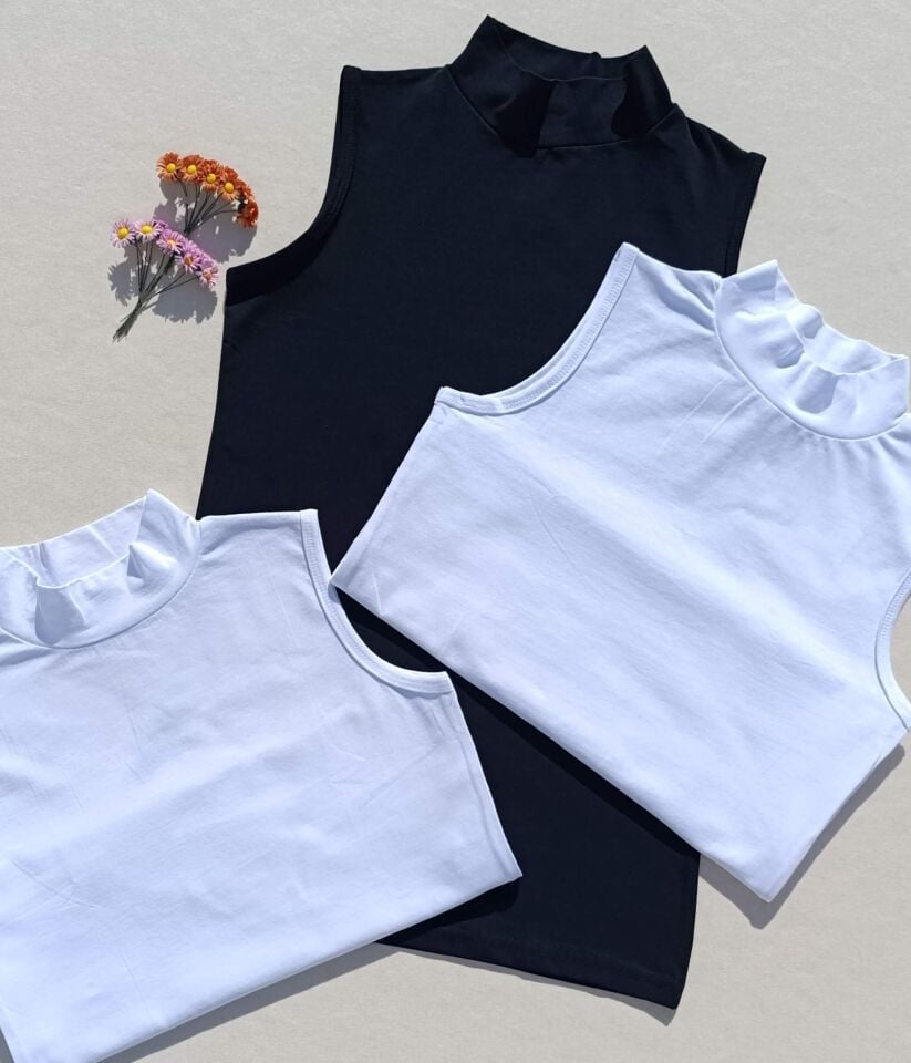 3'lü Basic Sıfır Kol Boğazlı Siyah, Beyaz Kadın Body -Badi