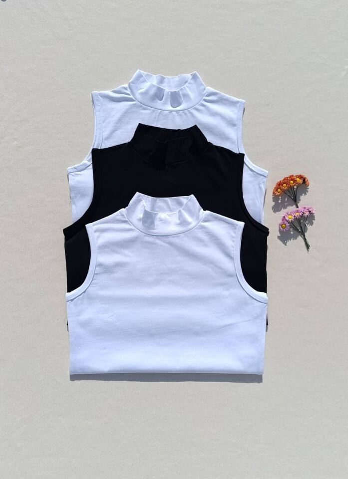 3'lü Basic Sıfır Kol Boğazlı Siyah, Beyaz Kadın Body -Badi