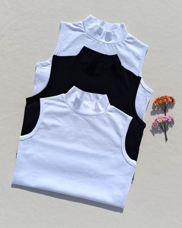 3'lü Basic Sıfır Kol Boğazlı Siyah, Beyaz Kadın Body -Badi