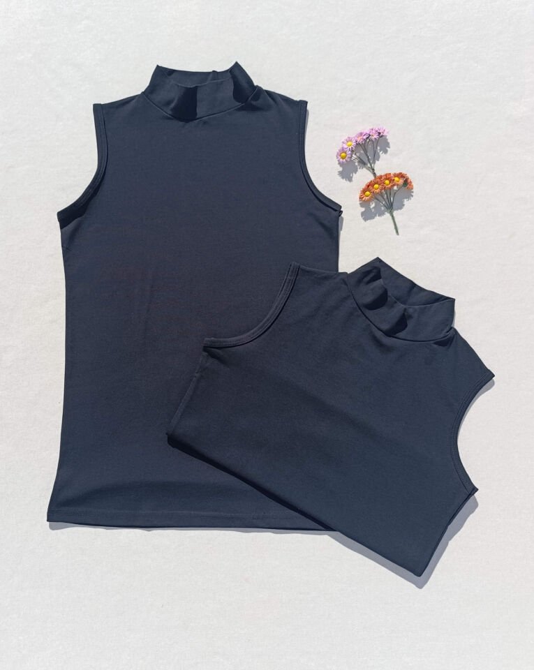 2'li Basic Sıfır Kol Boğazlı Siyah Kadın Body - Badi