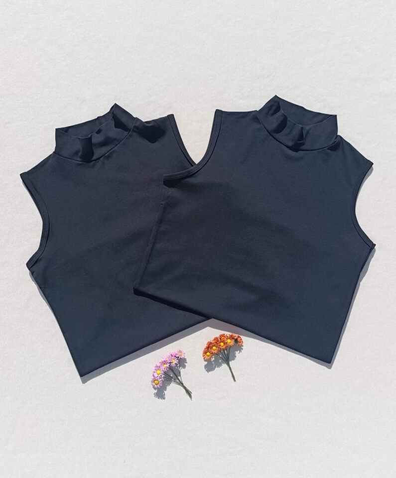 2'li Basic Sıfır Kol Boğazlı Siyah Kadın Body - Badi