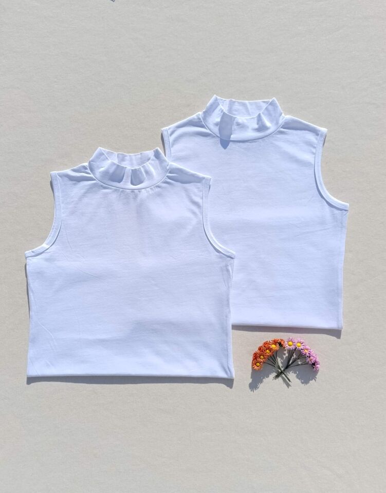 2'li Basic Sıfır Kol Boğazlı  Beyaz Kadın Body - Badi