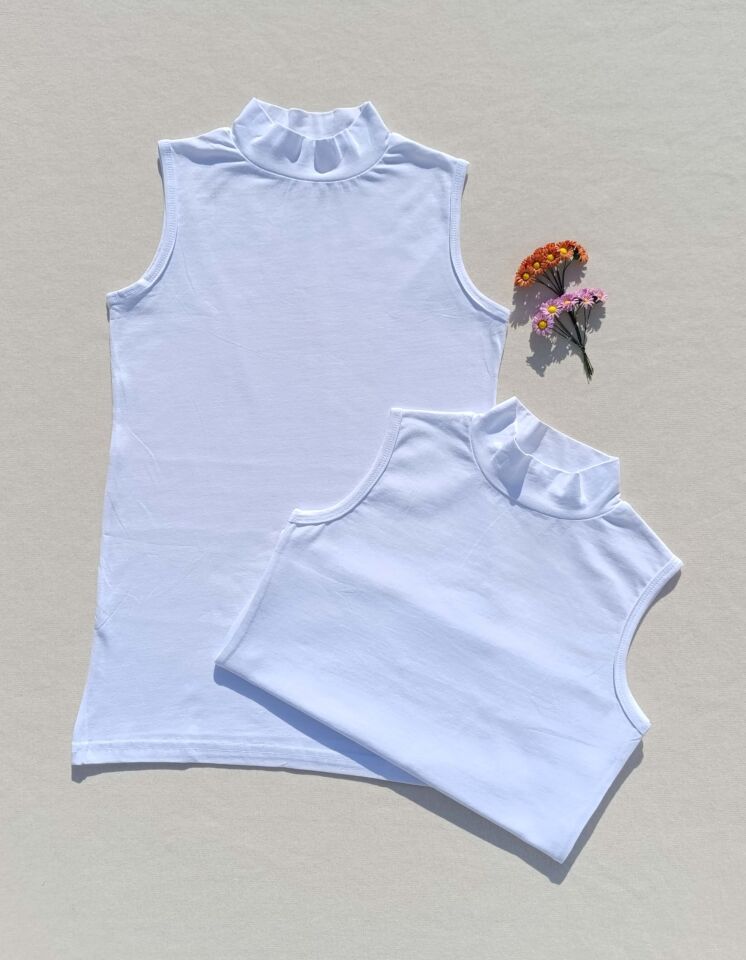 2'li Basic Sıfır Kol Boğazlı  Beyaz Kadın Body - Badi