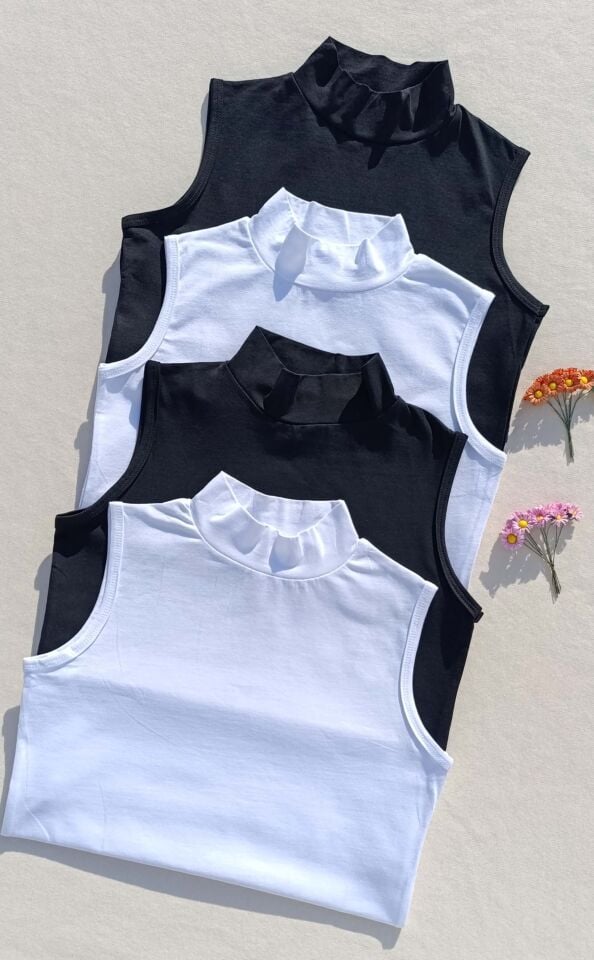 4'lü Basic Sıfır Kol Boğazlı Siyah, Beyaz Kadın Body - Badi