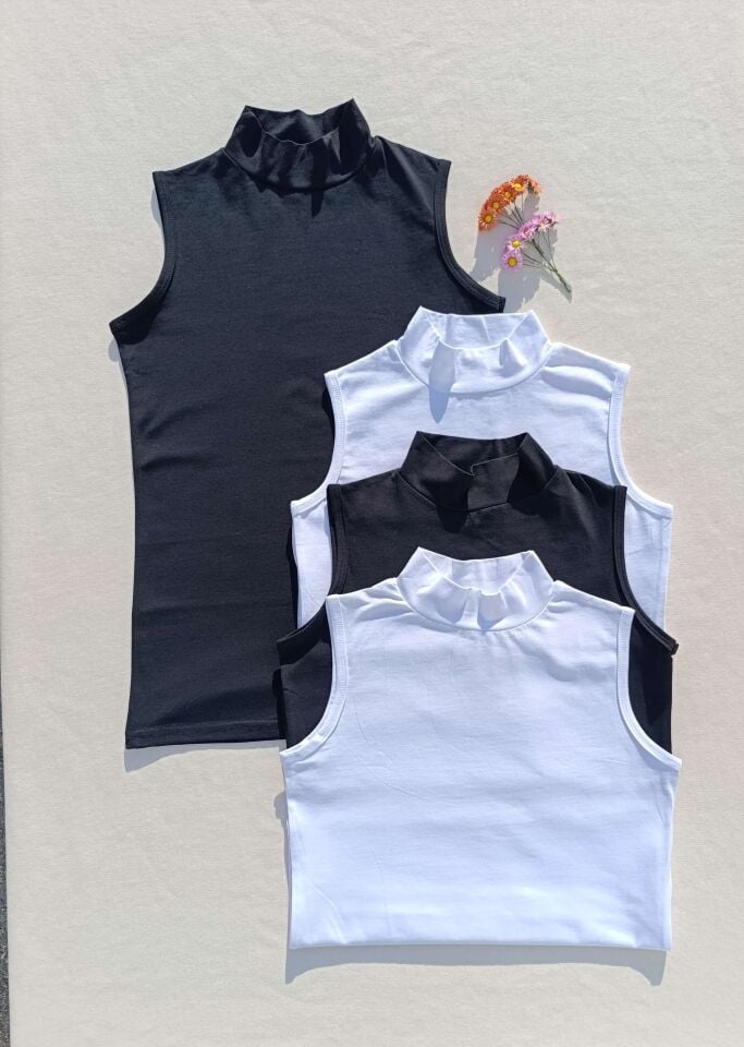 4'lü Basic Sıfır Kol Boğazlı Siyah, Beyaz Kadın Body - Badi