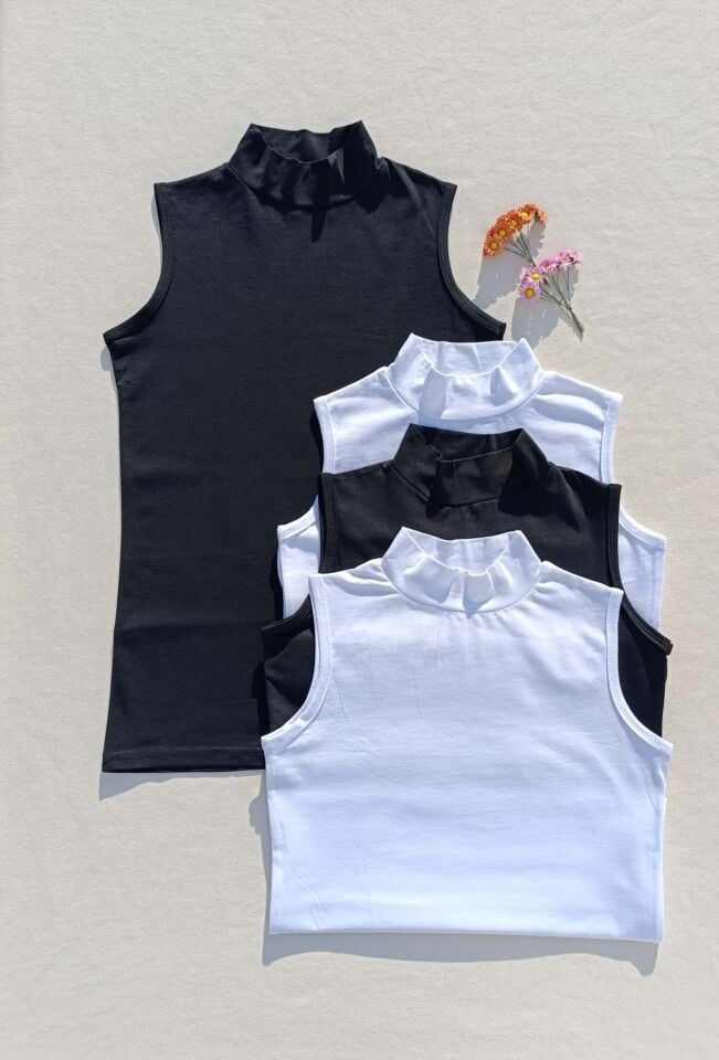 4'lü Basic Sıfır Kol Boğazlı Siyah, Beyaz Kadın Body - Badi