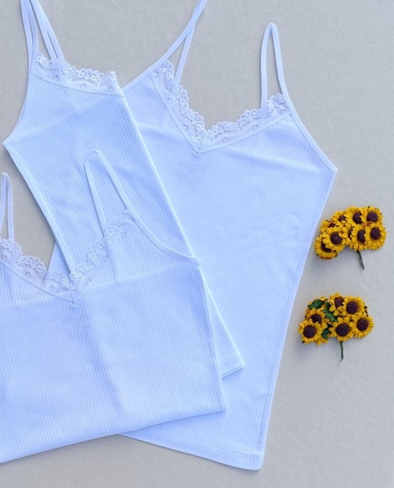 Dantel Detaylı Fitilli Esnek 3'lü Kadın Atlet