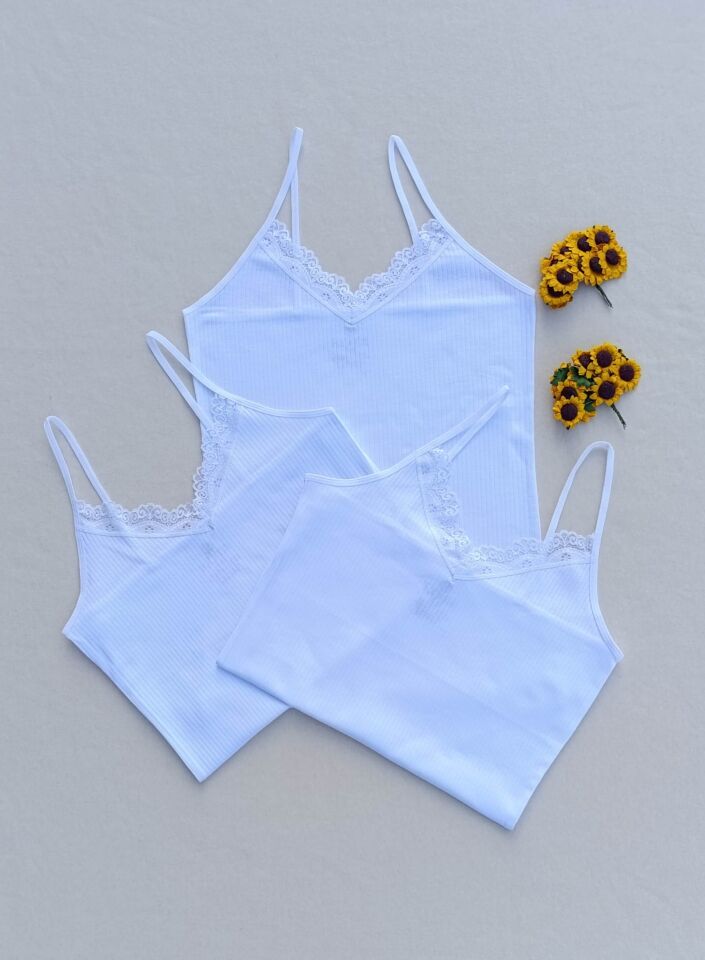 Dantel Detaylı Fitilli Esnek 3'lü Kadın Atlet