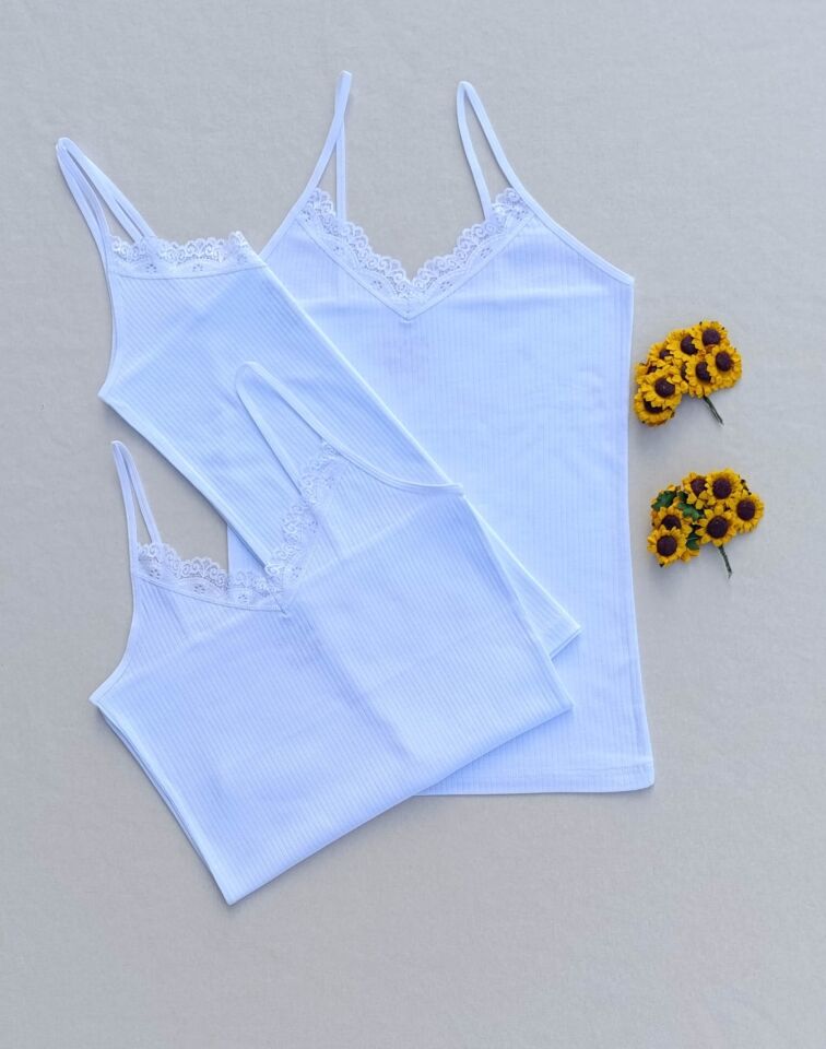 Dantel Detaylı Fitilli Esnek 3'lü Kadın Atlet