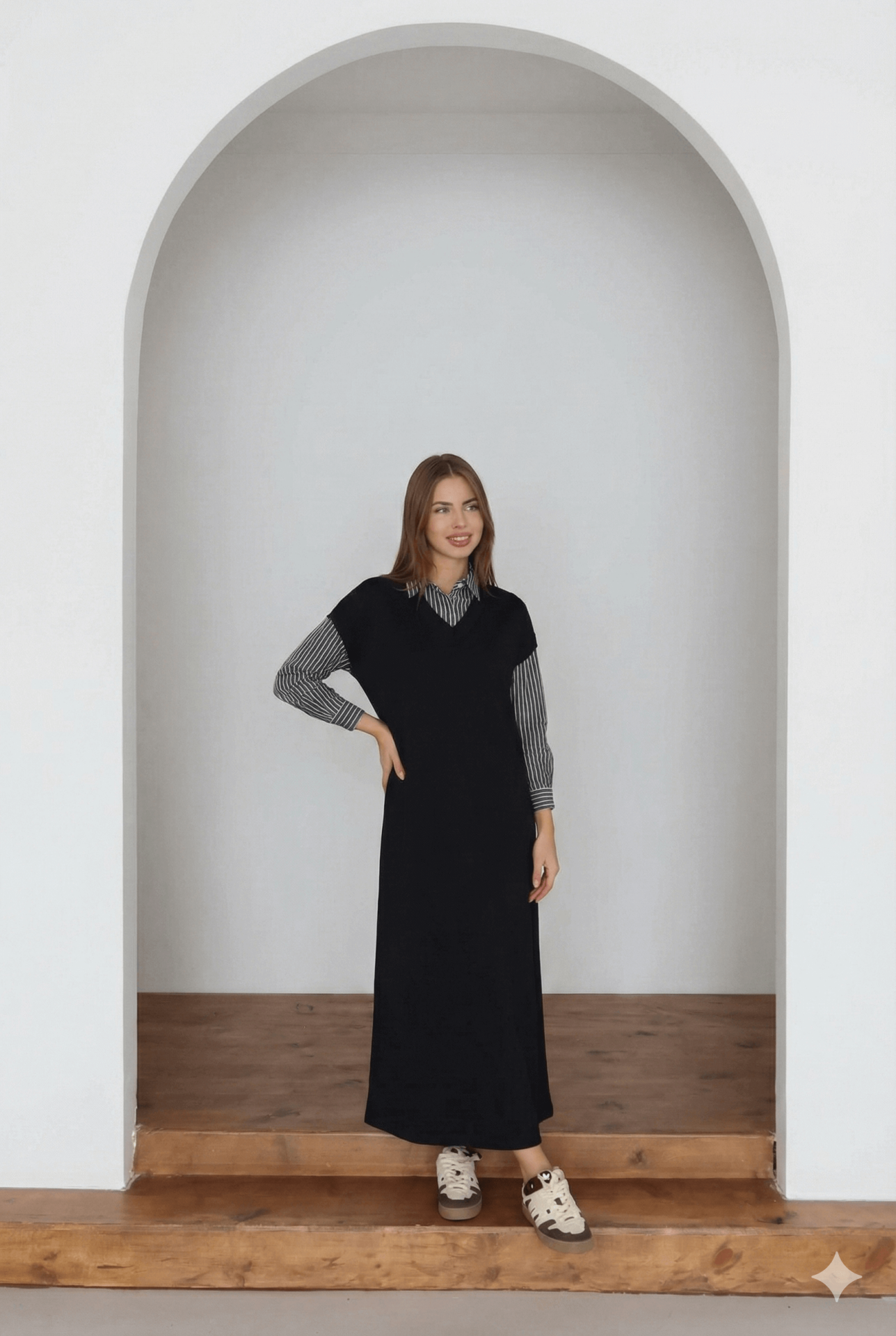 Gömlek Detaylı Uzun Modal Elbise