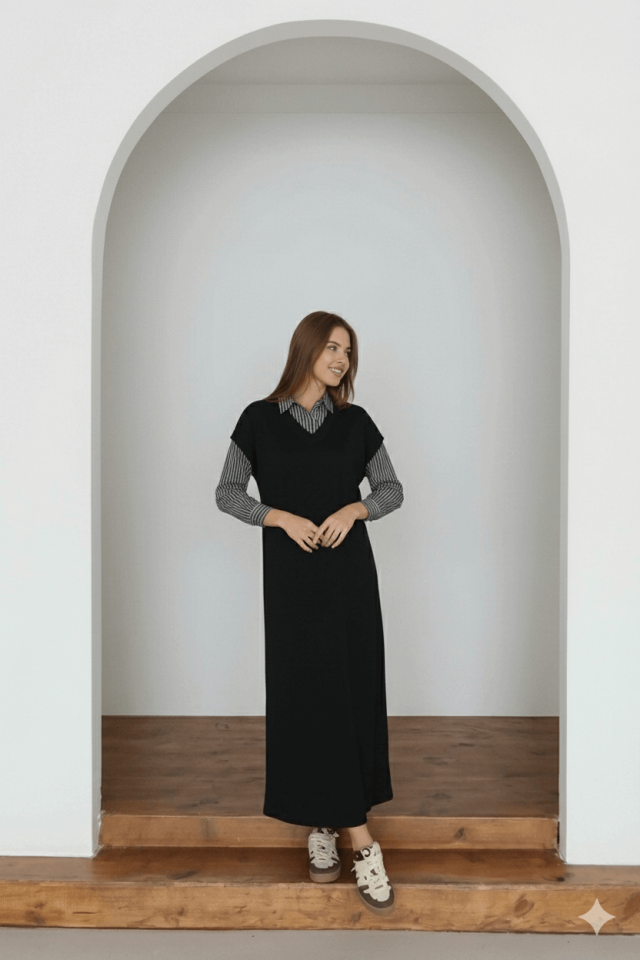 Gömlek Detaylı Uzun Modal Elbise