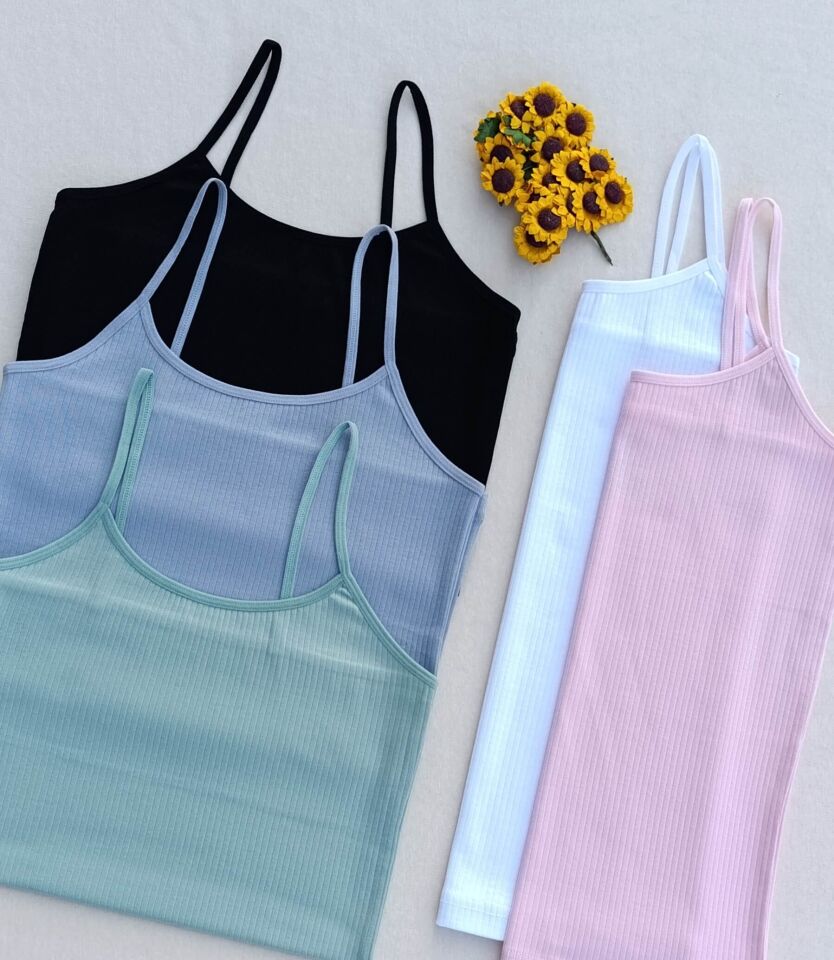 5'li Fitilli Likralı Renkli, Siyahi, Beyaz Kadın Atlet