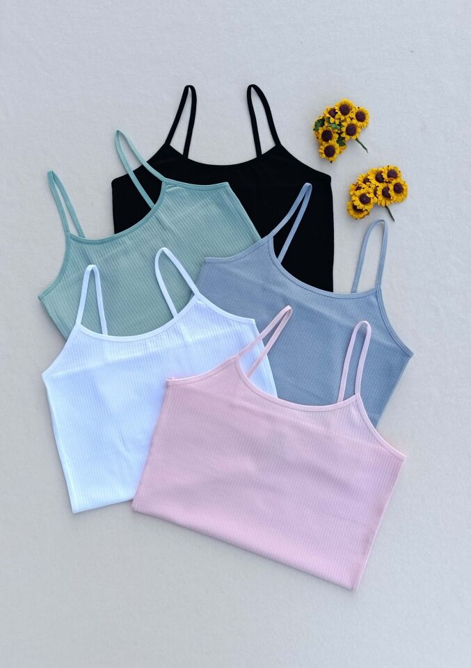 5'li Fitilli Likralı Renkli, Siyahi, Beyaz Kadın Atlet