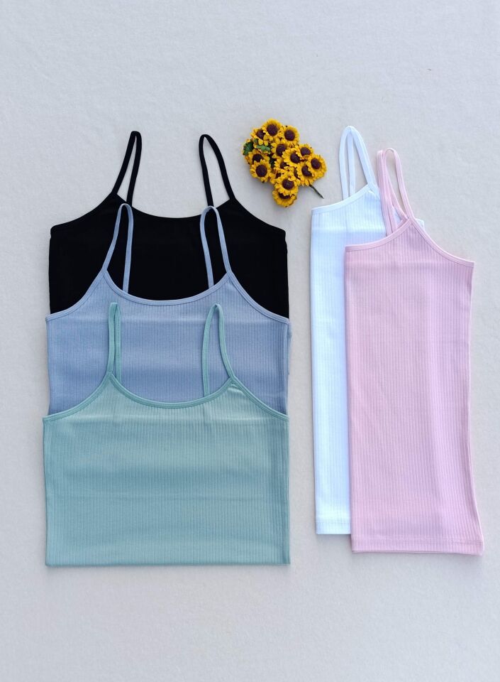 5'li Fitilli Likralı Renkli, Siyahi, Beyaz Kadın Atlet