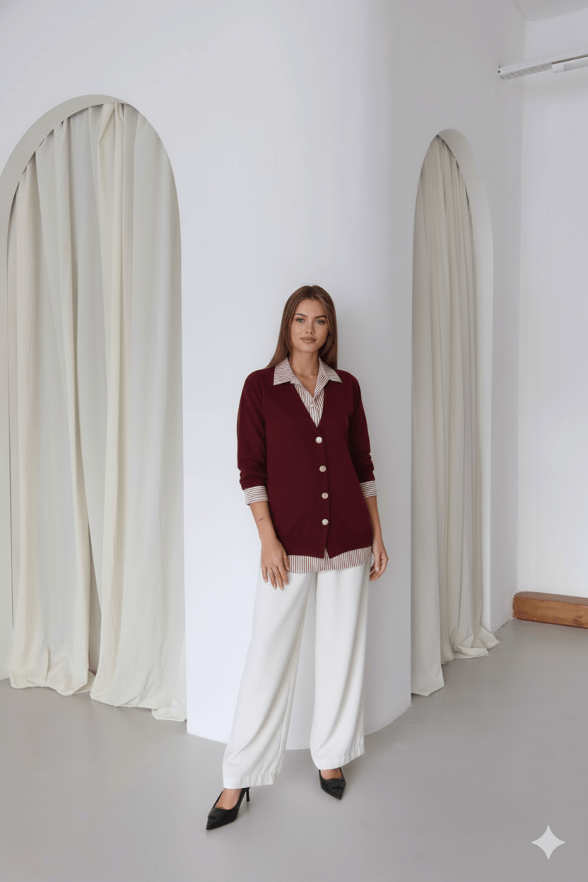 Önü Düğmeli Hırka Detaylı Gömlek