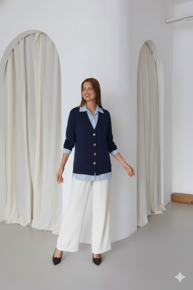 Önü Düğmeli Hırka Detaylı Gömlek