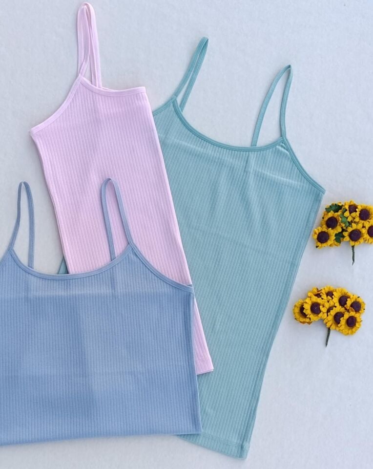 3'lü Fitilli Likralı  Renkli Kadın Atlet